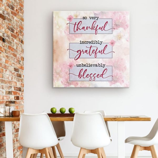 Thankful Grateful Blessed Floral Canvas Print, Christian Canvas Gallery Painting Wrapped Canvas Square Canvas Frames - Image 2