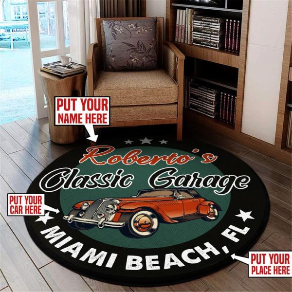 Personalized Classic Garage Round Mat Round Floor Mat Room Rugs Carpet Outdoor Rug Washable Rugs