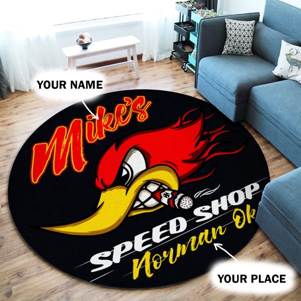 Personalized Hot Rod Garage Speed Shop Round Mat Round Floor Mat Room Rugs Carpet Outdoor Rug Washable Rugs