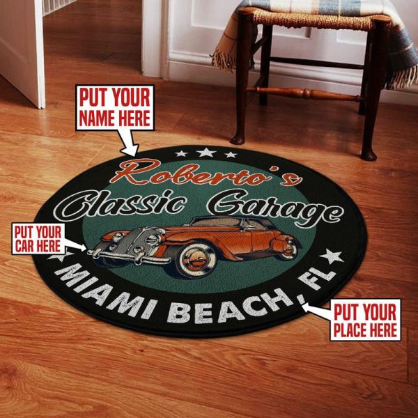 Personalized Classic Garage Round Mat Round Floor Mat Room Rugs Carpet Outdoor Rug Washable Rugs - Image 2