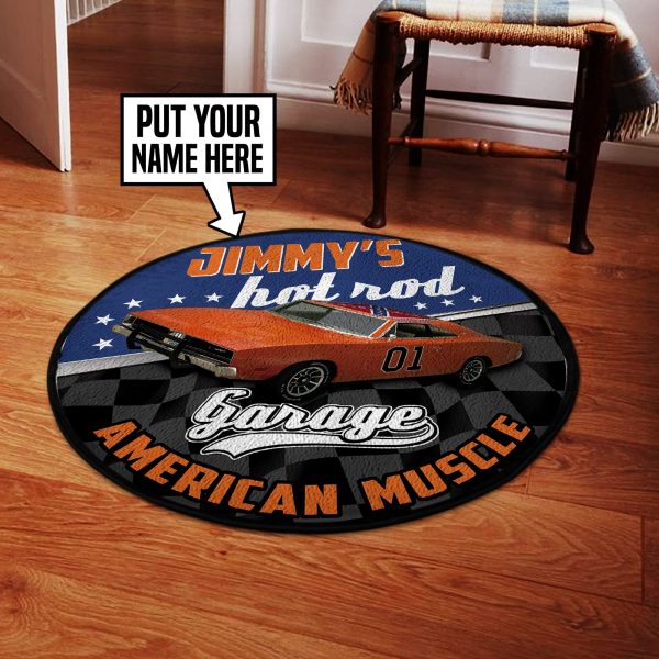 Personalized American Muscle Hot Rod Garage Round Mat Round Floor Mat Room Rugs Carpet Outdoor Rug Washable Rugs - Image 2