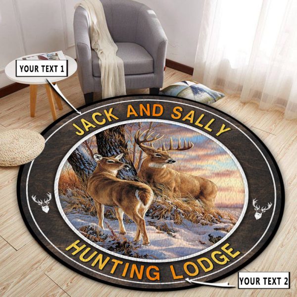 Deer Hunting Buck And Doe Round Rug, Carpet 09786 - Image 3