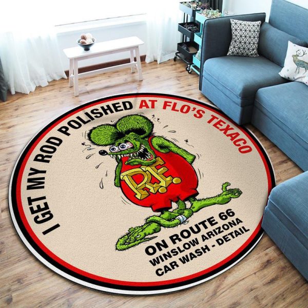 I Get My Rod Polished Hot Rod Round Mat Round Floor Mat Room Rugs Carpet Outdoor Rug Washable Rugs - Image 2