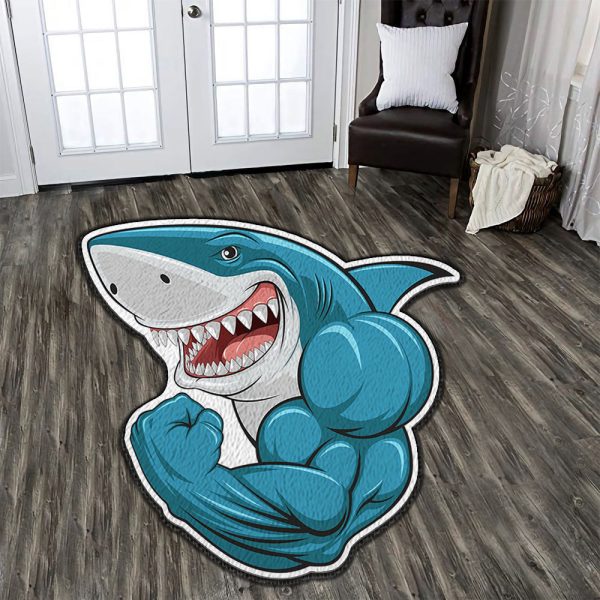 Home Gym Decor Muscle Shark Custom Shape Rug Carpet