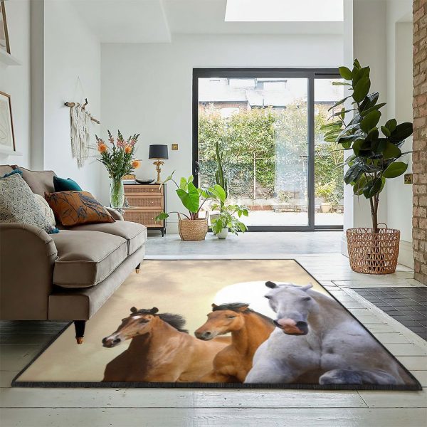 Horse Racing Kitchen Rugs Horses Rug Rectangle Rugs Washable Area Rug Non-Slip Carpet For Living Room Bedroom