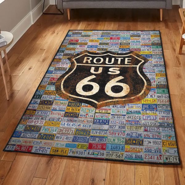 Traveler Gift Washable Route 66 Rug Rectangle Rugs Washable Area Rug Non-Slip Carpet For Living Room Bedroom