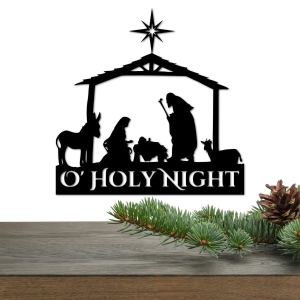 Metal Nativity Scene O' Holy Night Christmas Sign Inspirational Words