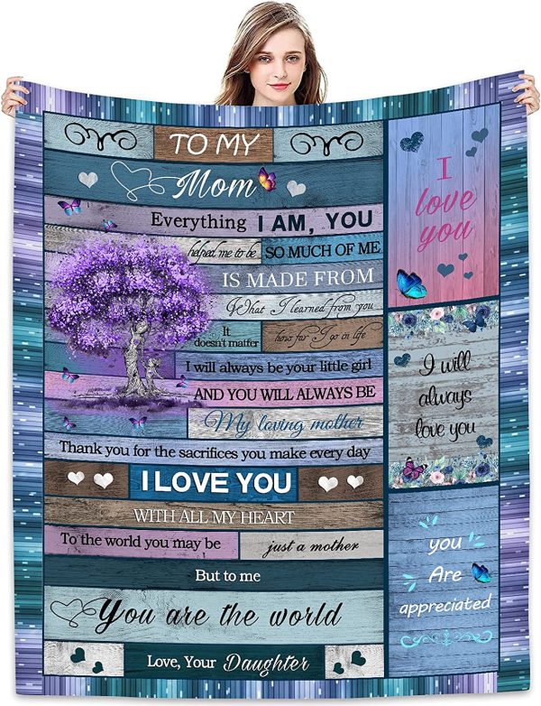 To My Mom Blanket Gift from Daughter I Love You Mom Inspirational Lett