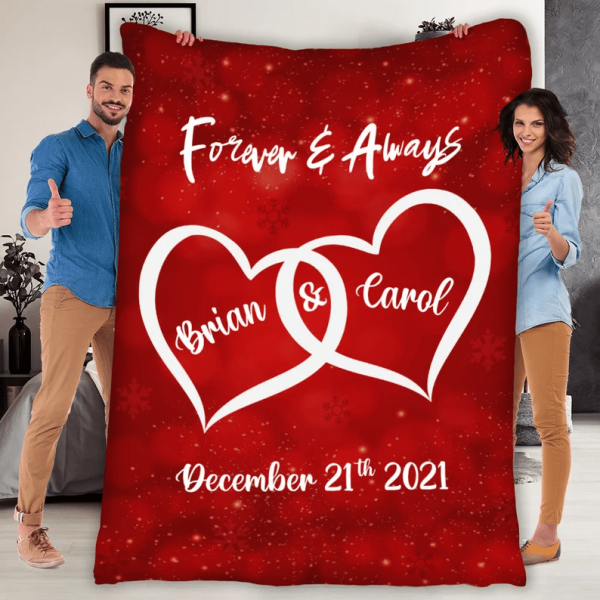 Customized Two Heart Couples Blanket, Couples Fleece Blanket Gift For - Image 2