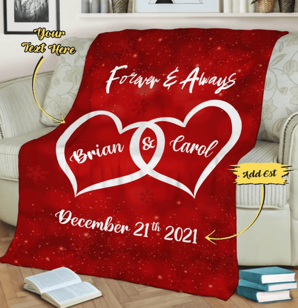 Customized Two Heart Couples Blanket, Couples Fleece Blanket Gift For - Image 4