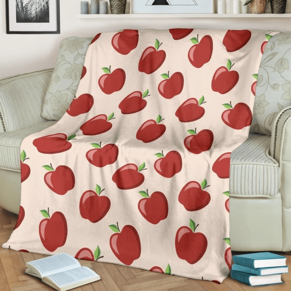 Apple Pattern Print Design Red And Pink Fleece Blanket - Image 2