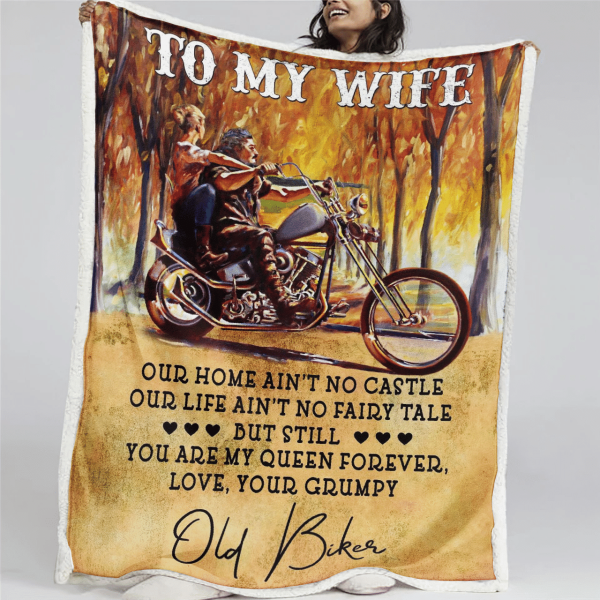 Old Biker Gift For Wife You Are My Queen Forever Fleece Blanket - Image 2