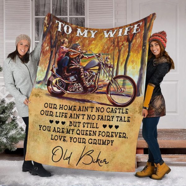 Old Biker Gift For Wife You Are My Queen Forever Fleece Blanket - Image 4