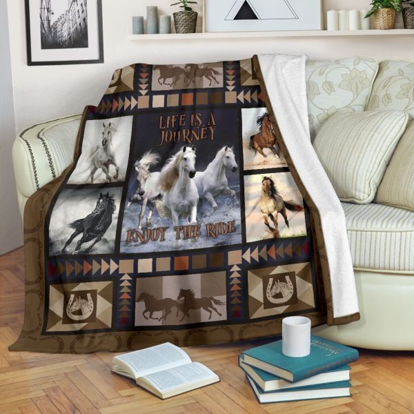 Life Is A Journey Enjoy The Ride Horse Lovers Fleece Blanket - Image 2