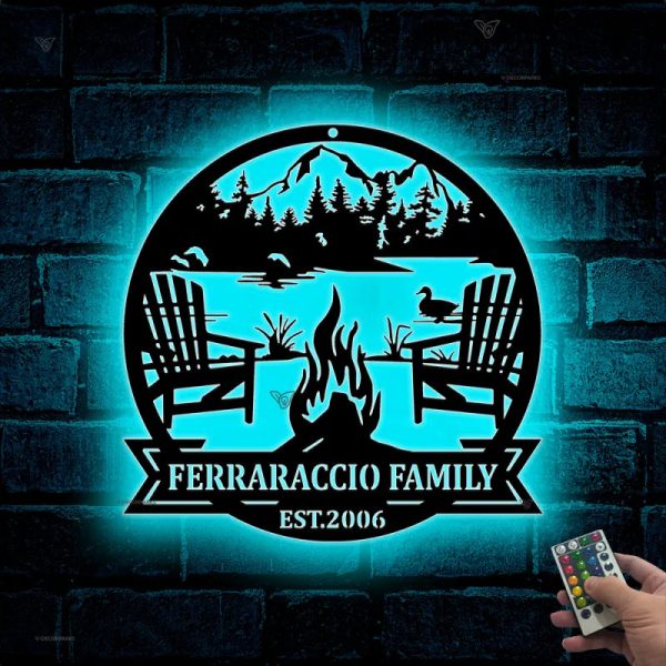 Personalized Camping Lake House Metal Sign Led Lights, Campsite Fire P - Image 2