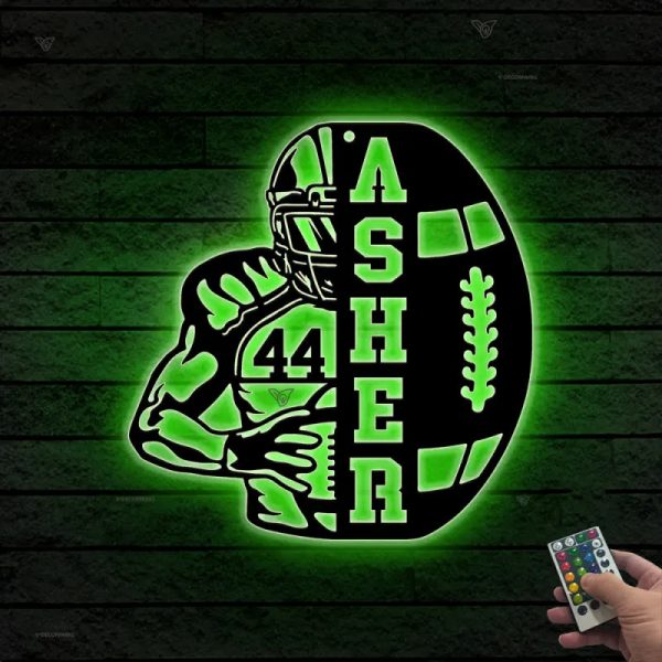 Custom American Football Metal Wall Art With Led Lights, Personalized - Image 2